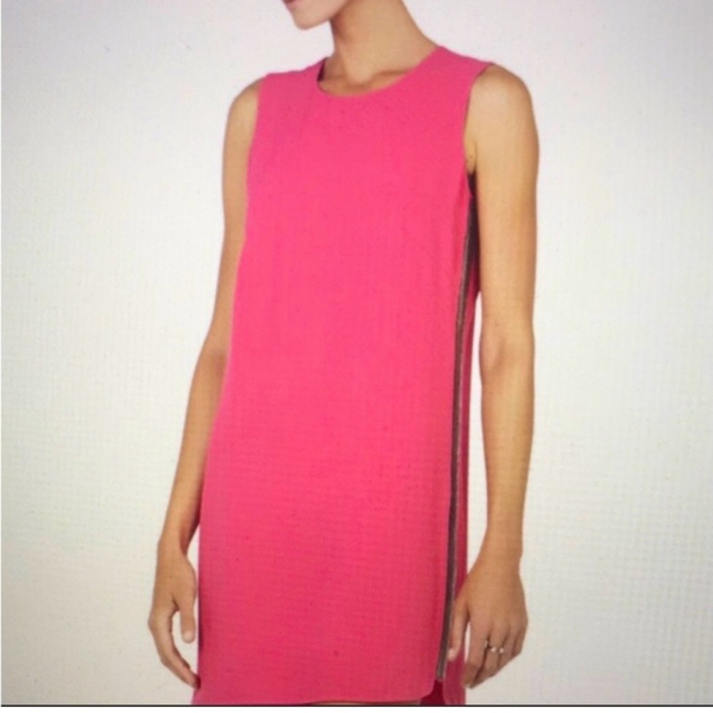 BCBG Max Azria Hot Pink Shift Dress | Gold Side Detail | Sleeveless | XS